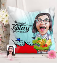BK Gift Kişiye Özel Bayan Diyetisyen Karikatürlü  Yastık  1