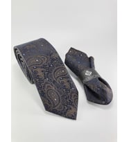 PİERRONİ KAHVE ŞAL DESEN MENDİLLİ KRAVAT