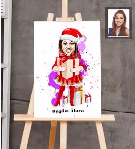Kişiye Özel Yılbaşı Bayan Karikatürlü Ahşap Tablo 30x47 Model-4