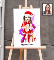 Kişiye Özel Yılbaşı Bayan Karikatürlü Ahşap Tablo 30x47 Model-4