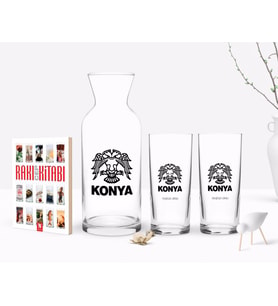 BK Gift Kişiye Özel Renkli Baskılı Konya Tasarımlı Turistik İkili Rakı Bardağı Karaf ve Cep Kitabı Hediye Seti-1 (Model 1)