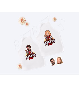 BK Gift Kişiye Özel İkili Erkek ve Kadın Barbekü Chef Karikatürlü Beyaz Mutfak Önlüğü Seti
