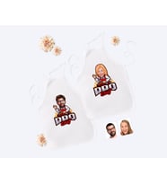 BK Gift Kişiye Özel İkili Erkek ve Kadın Barbekü Chef Karikatürlü Beyaz Mutfak Önlüğü Seti