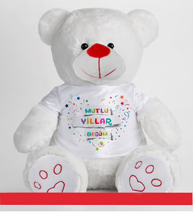 Kişiye Özel Mutlu Yıllar Temalı Peluş Ayıcık 50cm 81873 (Beyaz)