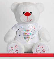 Kişiye Özel Mutlu Yıllar Temalı Peluş Ayıcık 50cm 81873 (Beyaz)