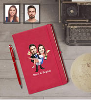 Kişiye Özel Gelin Damat Karikatürlü Kırmızı Defter Kalem Hediye Seti   Mod-5