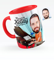 BK Gift Kişiye Özel Bay Piyanist Karikatürlü Kırmızı Kupa Bardak  1