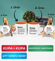 İkili Turuncu Kişiye Özel Baba ve Anne Kupa Bardak Anahtarlık Hediye Seti
