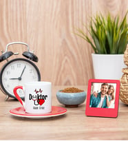 Doktora Hediye Kırmızı Türk Kahvesi Fincanı ve Kırmızı Mini Fotoğraf Çerçevesi