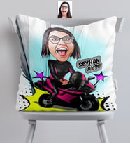 BK Gift Kişiye Özel Bayan Motorcu Karikatürlü  Yastık