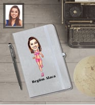 Kişiye Özel Sporcu Karikatürlü Gri Defter Kalem Hediye Seti  Bayan-1