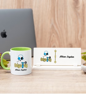 Odyolog Yeşil Kupa Bardak Ve Masa İsimliği Hediye Seti