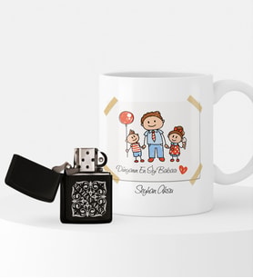 BK Gift Kişiye Özel Dünyanın En İyi Babası Benzinli Çakmak ve Kupa Seti-7 (Model 1)