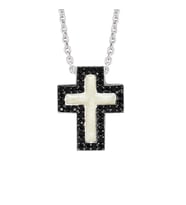 Gümüş Siyah Taşlı Mineli Cross Kolye