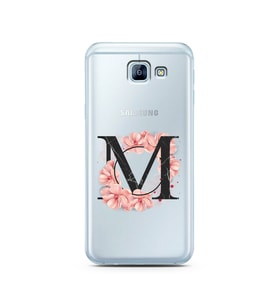 Pembe Çiçekli Harf Tasarım Süper Şeffaf Silikon Telefon Kılıfı Samsung A8 (2016)