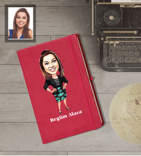 Kişiye Özel Öğretmen Karikatürlü   Kırmızı Defter Bayan-7