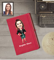 Kişiye Özel Öğretmen Karikatürlü   Kırmızı Defter Bayan-7