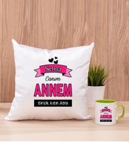Canım Annem Kare Yastık ve Yeşil Kupa Bardak