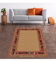 Jüt Hasır Kilim Görünümlü Dijital Baskılı Kaymaz Taban Yıkanabilir Modern Salon Halısı ve Yolluk (Bej)
