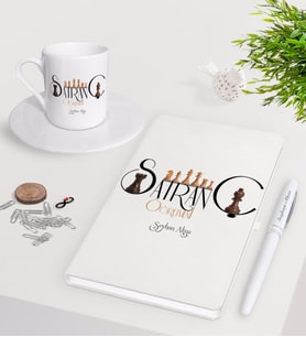 BK Gift Kişiye Özel Satranç Öğretmeni Beyaz Defter Kalem Türk Kahvesi Fincanı Seti (Model 1)