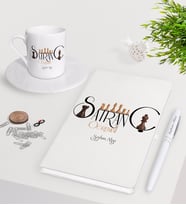 BK Gift Kişiye Özel Satranç Öğretmeni Beyaz Defter Kalem Türk Kahvesi Fincanı Seti (Model 1)