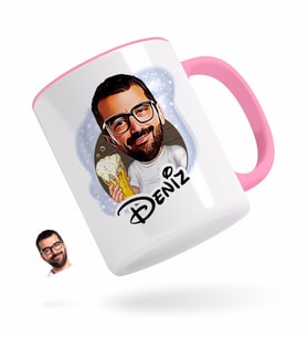 BK Gift Kişiye Özel Erkek Karikatürlü Pembe Kupa Bardak-51