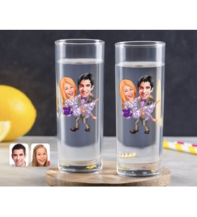 BK Gift Kişiye Özel Renkli Baskılı Sevgililer Karikatürlü İkili Vodka Bardağı-56 (Beyaz)
