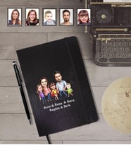 Kişiye Özel Aile Karikatürlü Siyah Defter Kalem Hediye Seti   Mod-7