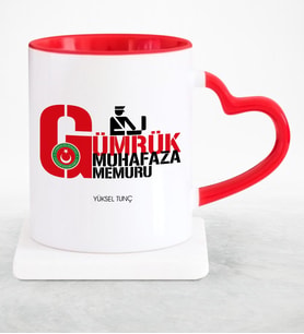 BK Gift Kişiye Özel Mesleki Gümrük Muhafaza Memuru Kırmızı Kalpli Kupa Bardak