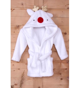 %100 Polyester Beyaz Çocuk Kapüşonlu Sabahlık Bornoz Ev Giyim