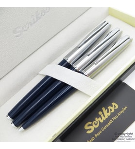 Scrikss 78 3'lü Set Lacivert  Dolma Kalem + Roller Kalem + Tükenmez Kalem Seti  Scrikss Metropolis  İsme Özel Kalem  Hediye Kalem