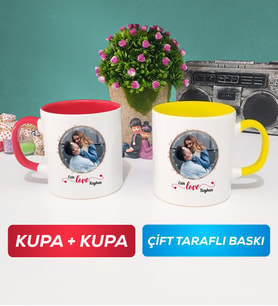 İkili Sevgiliye Sevgililer Günü Hediyesi 11 Kupa Bardak Kırmızı Sarı