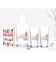 BK Gift Kişiye Özel Renkli Baskılı London Tasarımlı İkili Rakı Bardağı Karaf ve Cep Kitabı Hediye Seti-2 (Model 1)