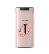 Pembe Çiçekli Harf Tasarım Süper Şeffaf Silikon Telefon Kılıfı Samsung A80 J-Har