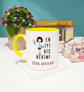 En İyi Diş Hekimi Tasarımlı Kişiye Özel Diş Hekimi Kupa Bardak Sarı