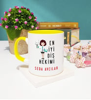 En İyi Diş Hekimi Tasarımlı Kişiye Özel Diş Hekimi Kupa Bardak Sarı