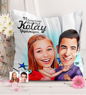 BK Gift Kişiye Özel Sevgililer Karikatürlü  Yastık  3