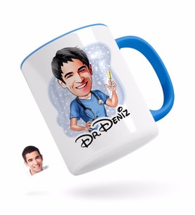 BK Gift Kişiye Özel Erkek Doktor Karikatürlü Mavi Kupa Bardak-3