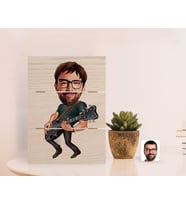 BK Gift Kişiye Özel Erkek Gitarist Karikatürlü Otantik Masaüstü Ahşap Palet Çerçeve-1 (Beyaz)