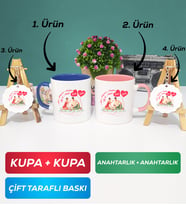İkili Lacivert Pembe Sevgiliye Sevgililer Günü Hediyesi 5 Kupa Bardak Anahtarlık
