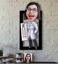 BK Gift Kişiye Özel Bayan Göz Doktoru Karikatürlü 3D Ahşap Tablo