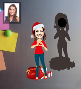 Kişiye Özel Yılbaşı Bayan Karikatürlü Ahşap Magnet Model-7