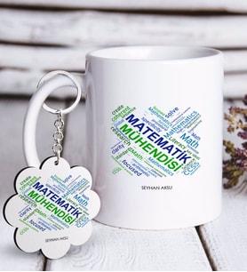 BK Gift Kişiye Özel Mesleki Matematik Mühendisi Beyaz Kupa ve Anahtarlık Hediye Seti (Model 1)