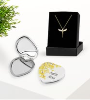 Zirkon Taşlı Gold Melek Kolye ve Çiçekli Ayna Set