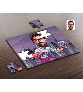 BK Gift Kişiye Özel Erkek Garson Karikatürlü Ahşap Puzzle-1