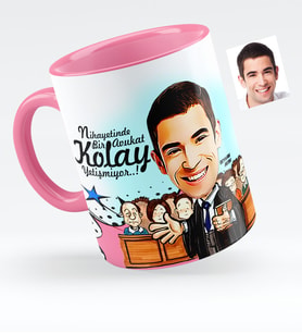 BK Gift Kişiye Özel Bay Avukat Karikatürlü Pembe Kupa Bardak  2