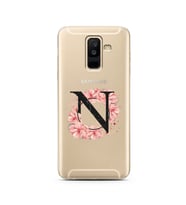 Pembe Çiçekli Harf Tasarım Süper Şeffaf Silikon Telefon Kılıfı Samsung A6 Plus N