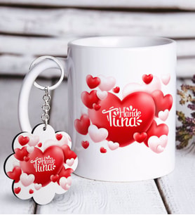 BK Gift Kişiye Özel Sevgililer Günü Beyaz Kupa ve Anahtarlık Hediye Seti-136 (Model 1)