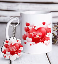 BK Gift Kişiye Özel Sevgililer Günü Beyaz Kupa ve Anahtarlık Hediye Seti-136 (Model 1)