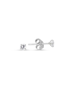 3mm Yuvarlak Zirkon Tektaş Gümüş Bayan Küpe (Beyaz)